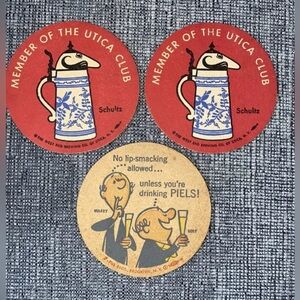 Vintage Beer Coasters, 2, Utica Club & 1 Piels